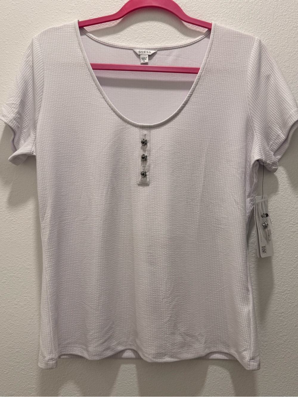 GUESS Eco Sandwash Rib Karina Tee Pure White XL NWT